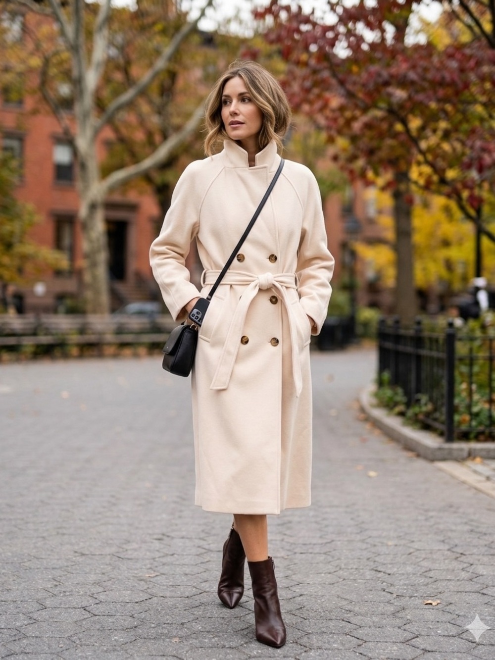 JIEPOTU Cream Wool Blend Double Breasted Belted Trench Coat - Size US M